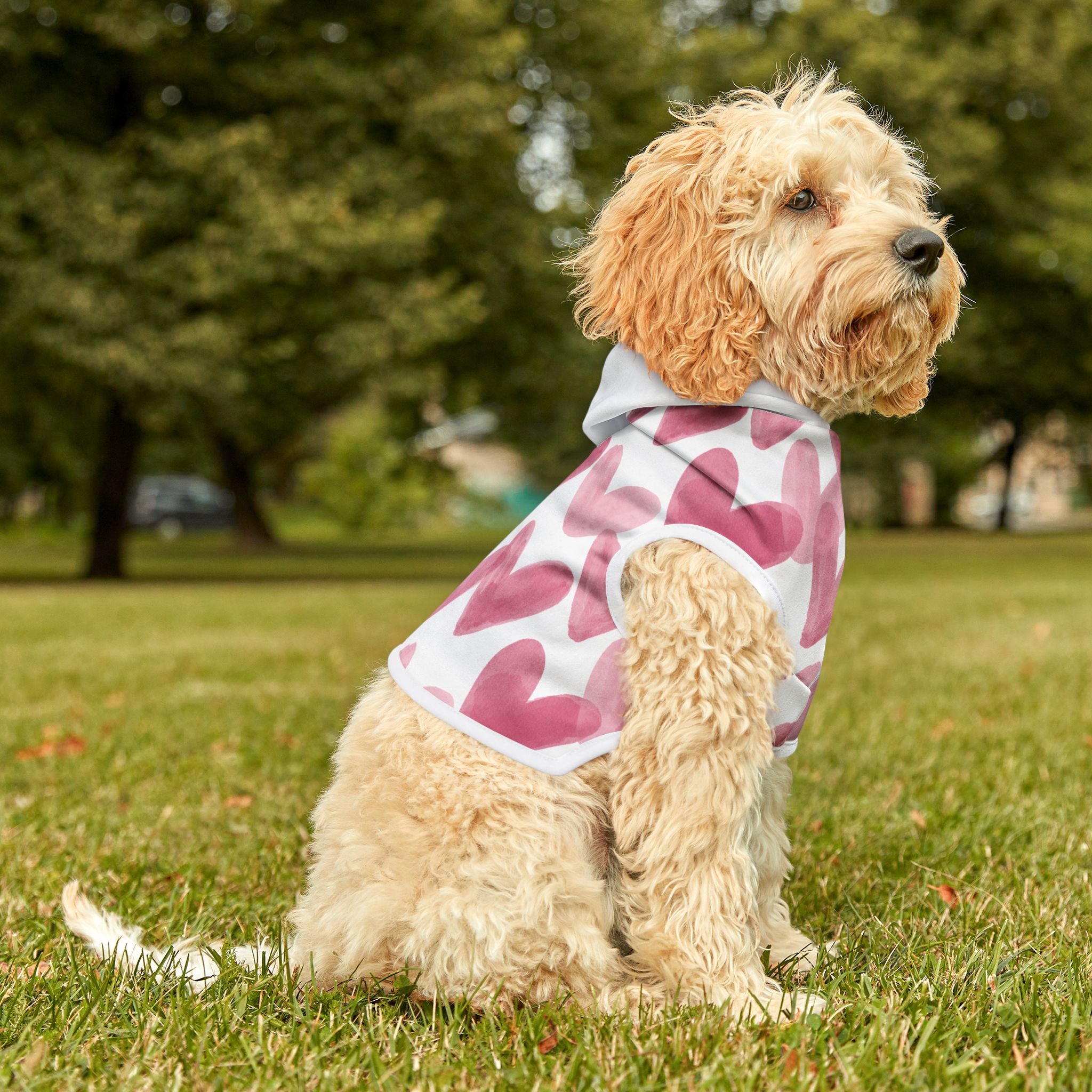 Sudadera con Capucha para Mascotas | Corazones Acuarela Rosa San Valentín