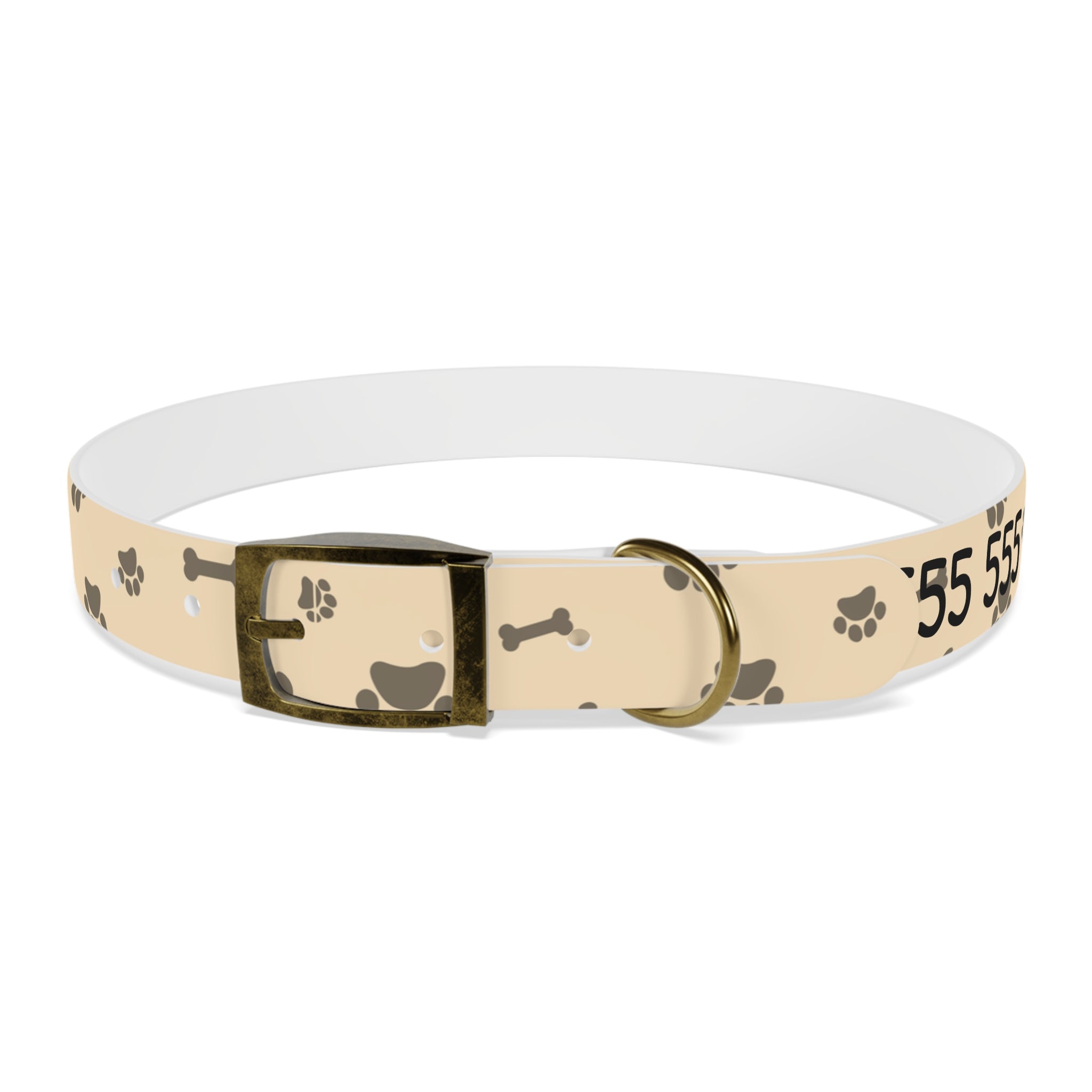 Collar Personalizado para Perros con Nombre y Teléfono | Diseño Huellas Beige