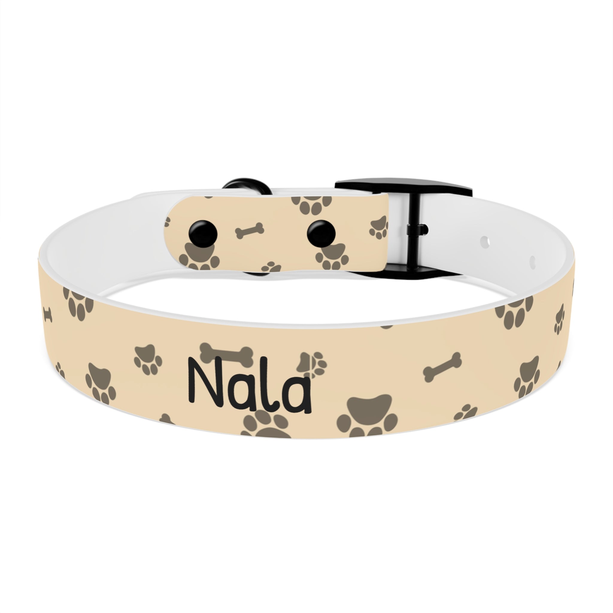 Collar Personalizado para Perros con Nombre y Teléfono | Diseño Huellas Beige