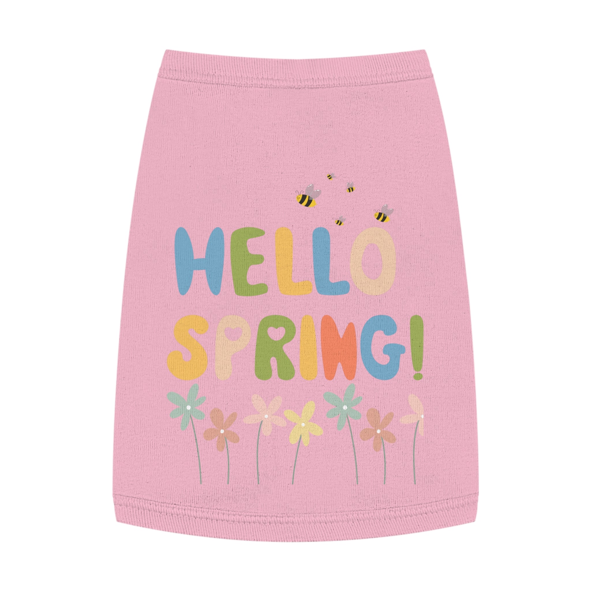 Camiseta Tank Top para Perros "Hello Spring" | Diseño Flores y Abejas Pastel