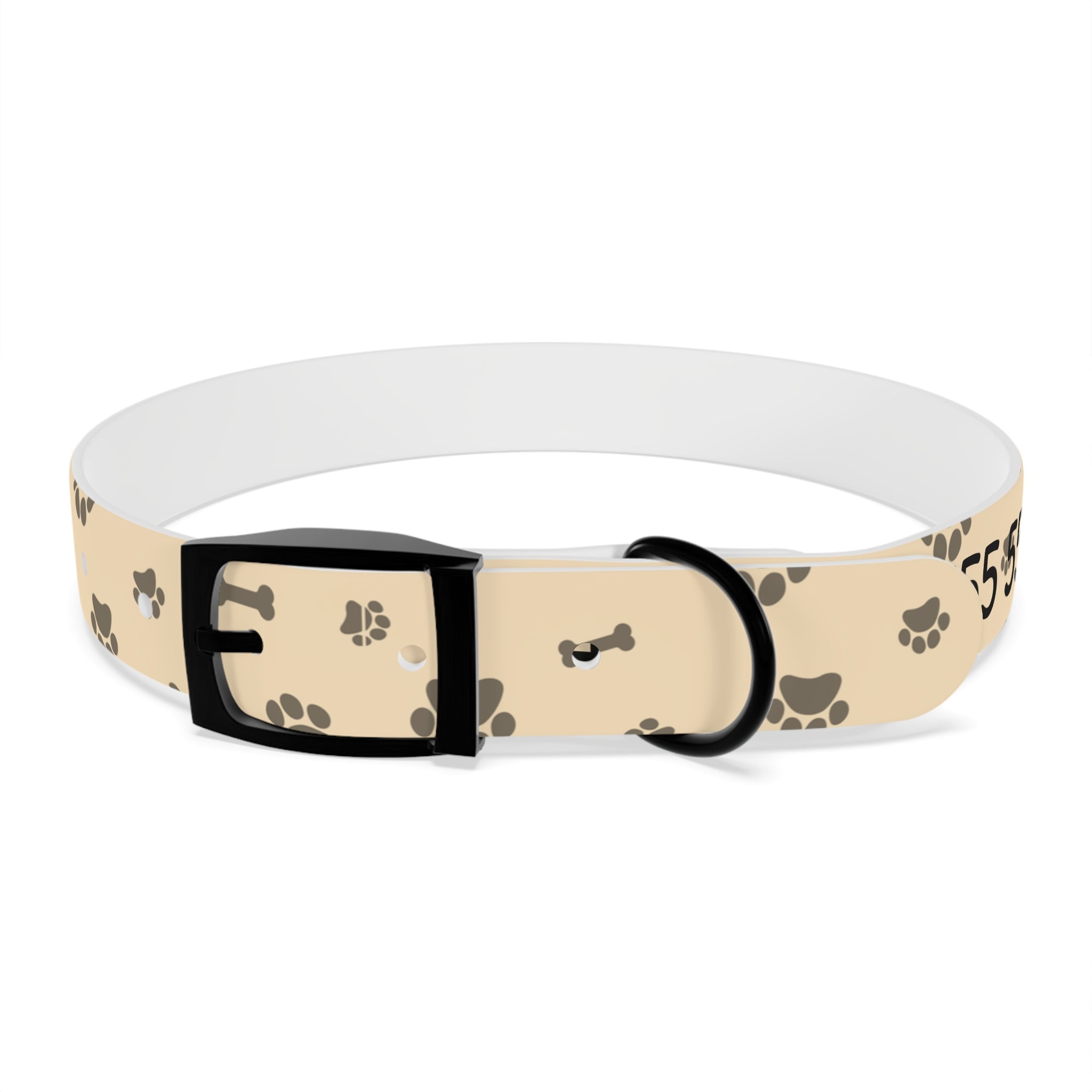 Collar Personalizado para Perros con Nombre y Teléfono | Diseño Huellas Beige