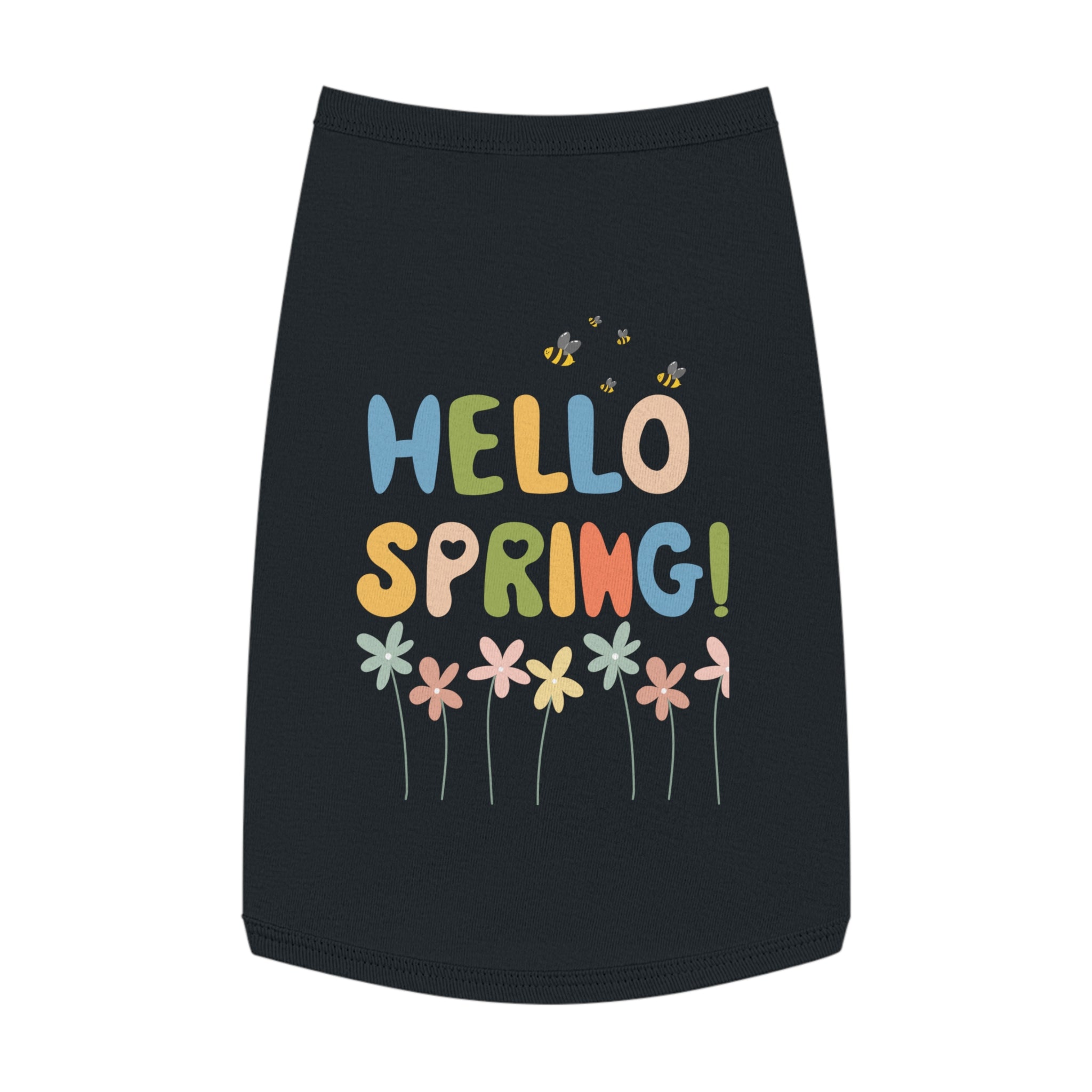Camiseta Tank Top para Perros "Hello Spring" | Diseño Flores y Abejas Pastel