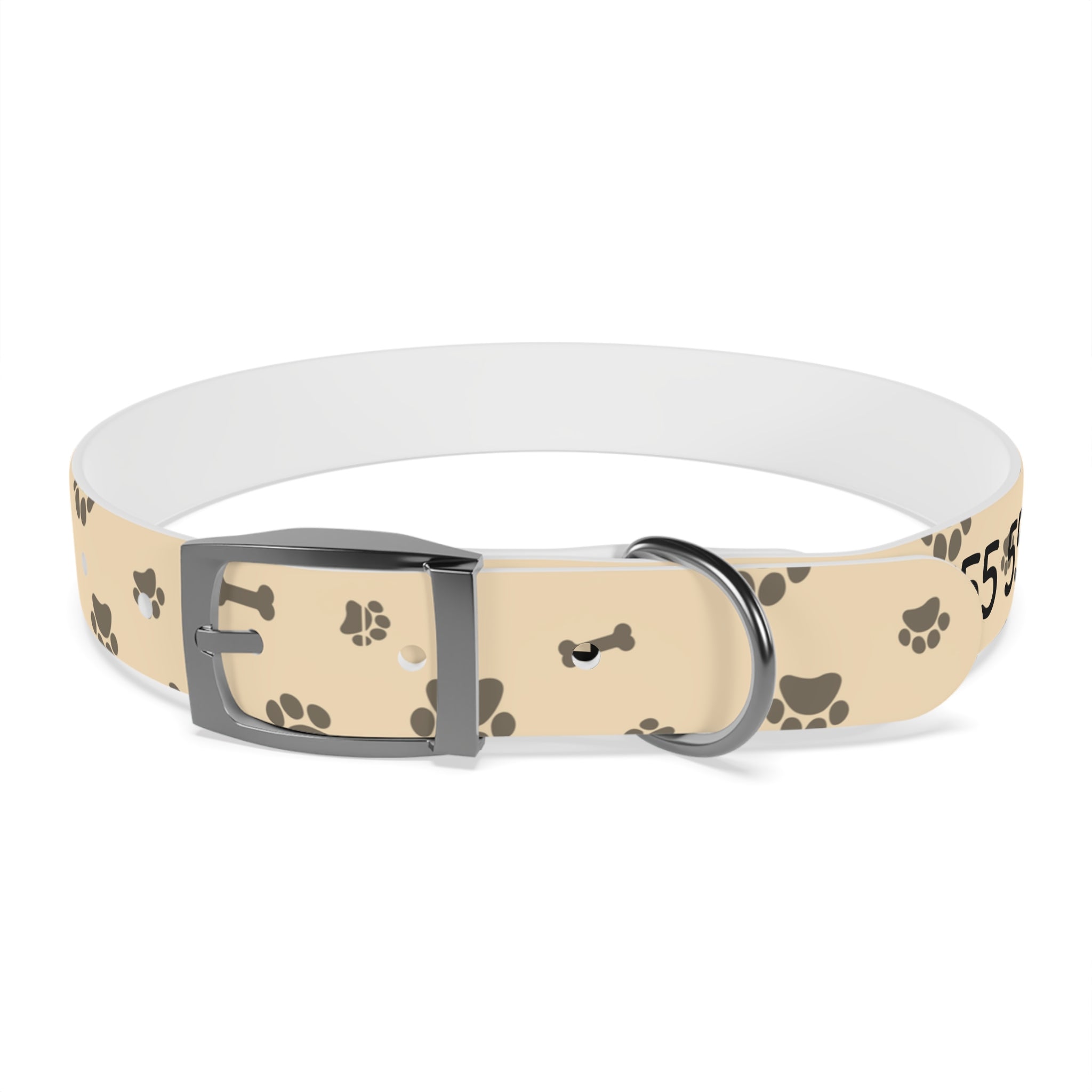 Collar Personalizado para Perros con Nombre y Teléfono | Diseño Huellas Beige