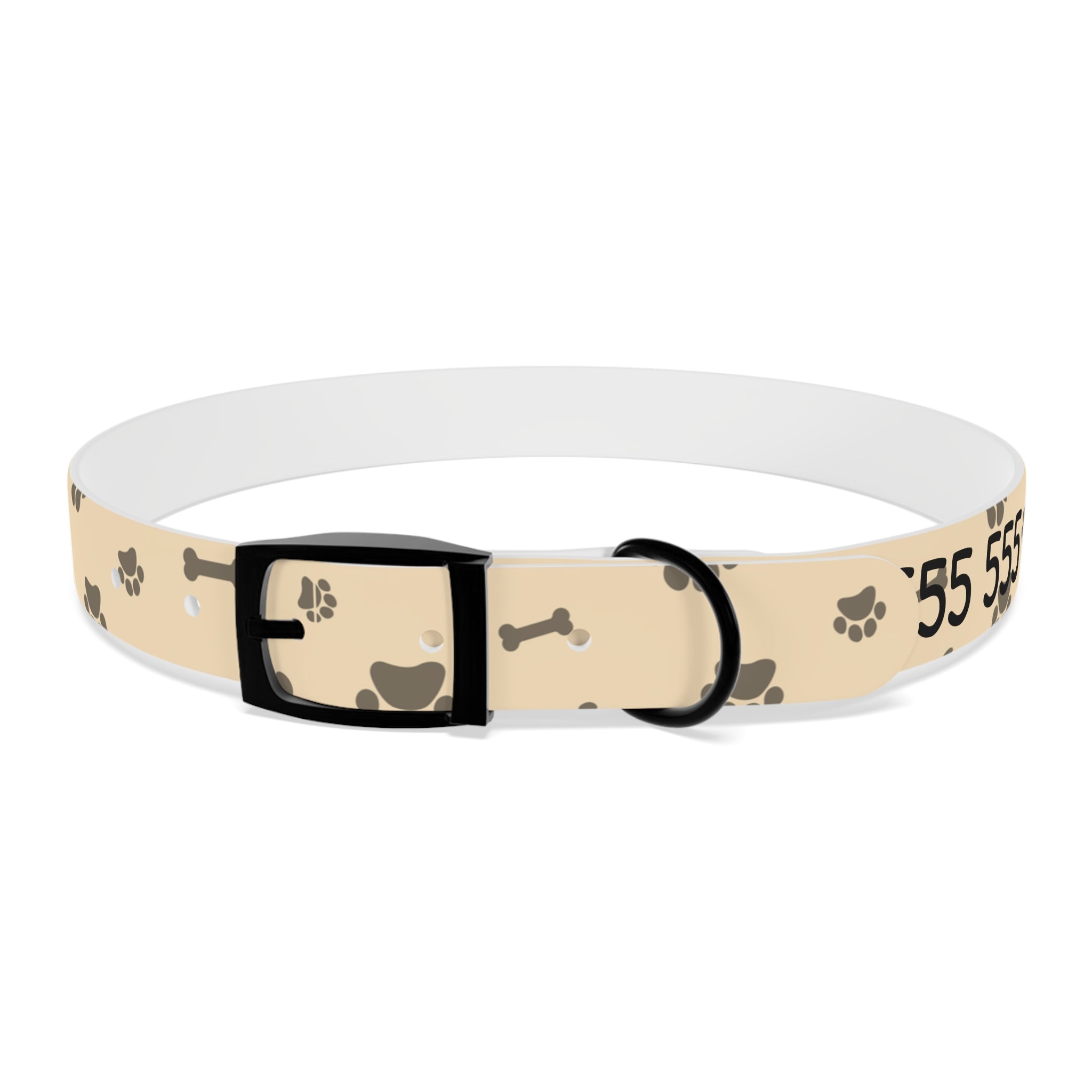 Collar Personalizado para Perros con Nombre y Teléfono | Diseño Huellas Beige