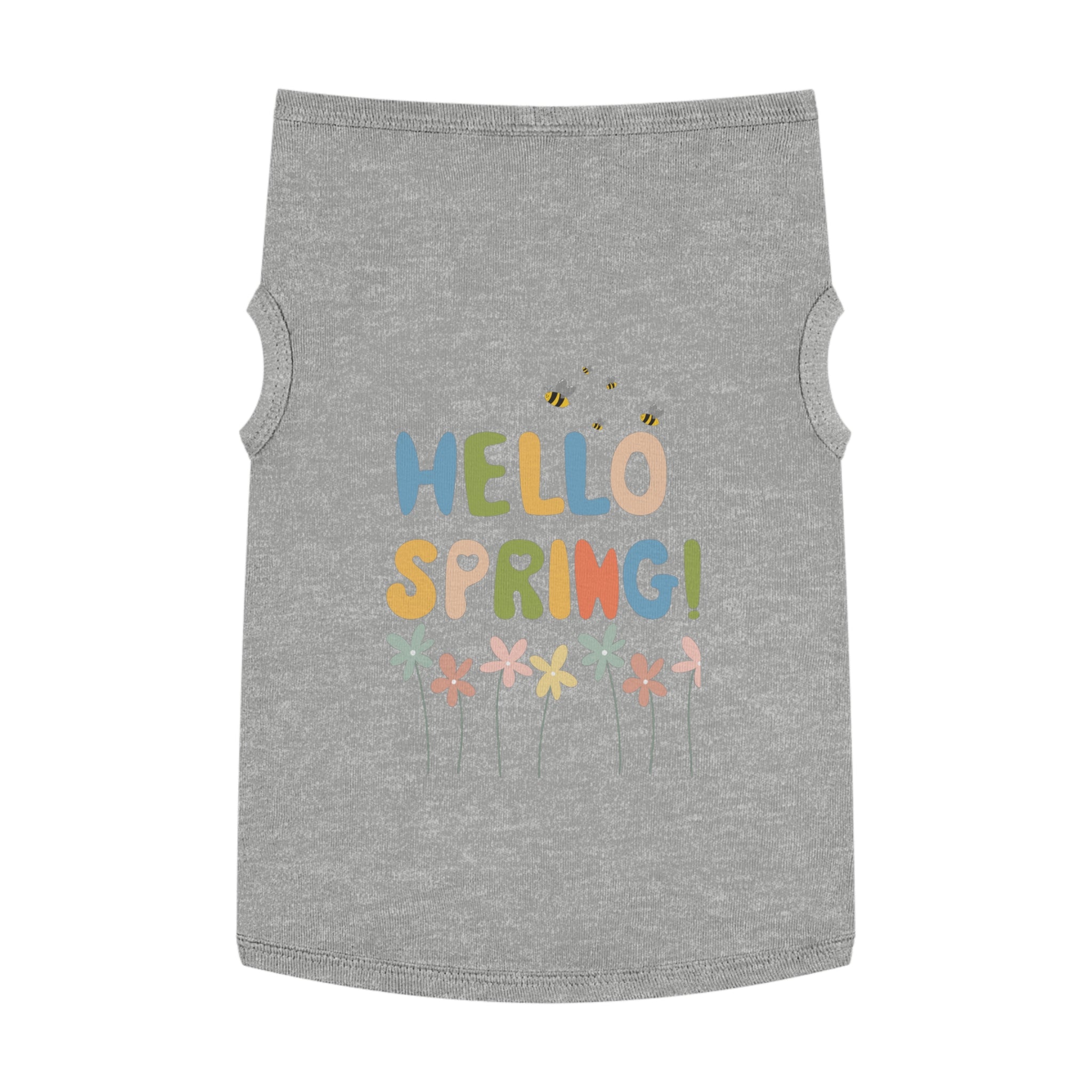 Camiseta Tank Top para Perros "Hello Spring" | Diseño Flores y Abejas Pastel