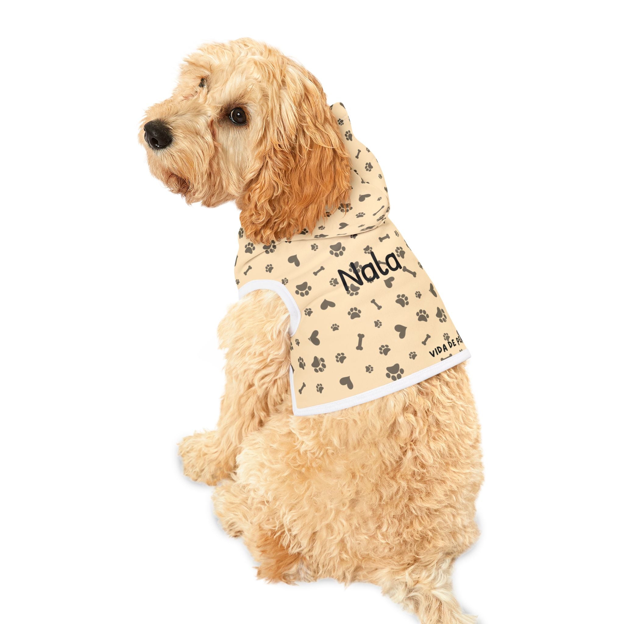 Sudadera Personalizada para Perros con Nombre | Diseño Huellas y Huesos Beige