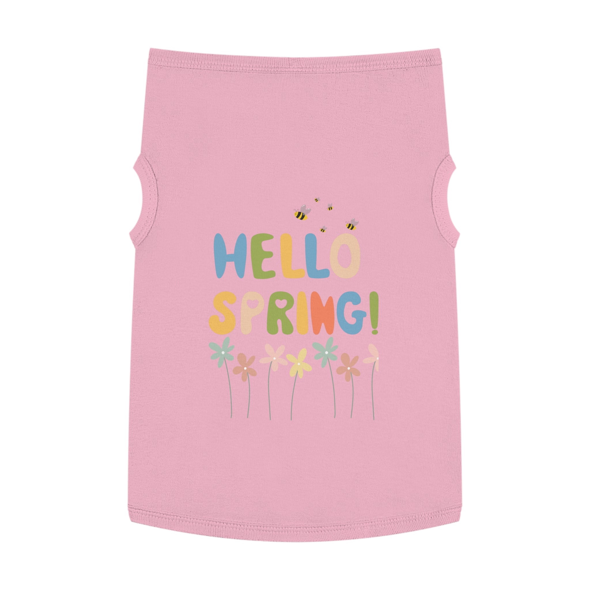 Camiseta Tank Top para Perros "Hello Spring" | Diseño Flores y Abejas Pastel