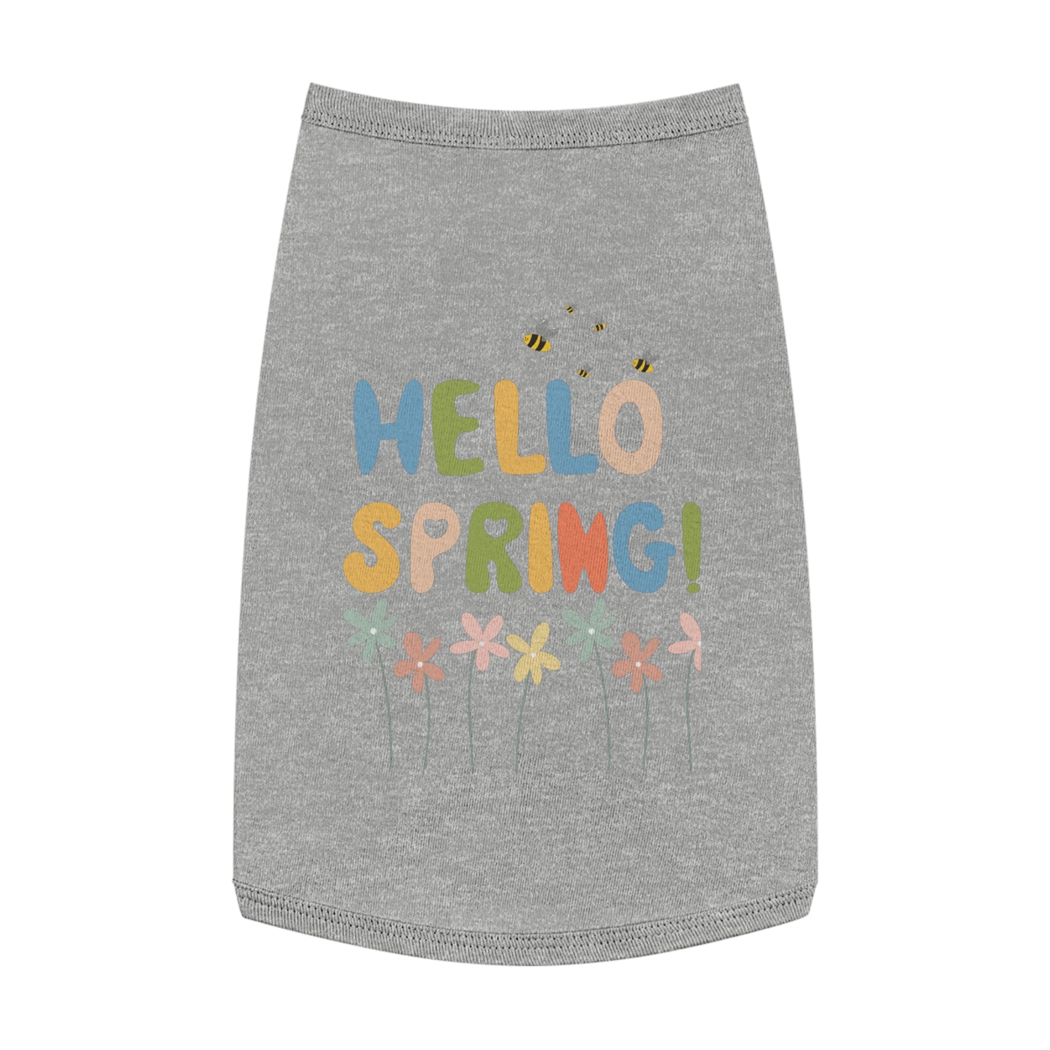 Camiseta Tank Top para Perros "Hello Spring" | Diseño Flores y Abejas Pastel