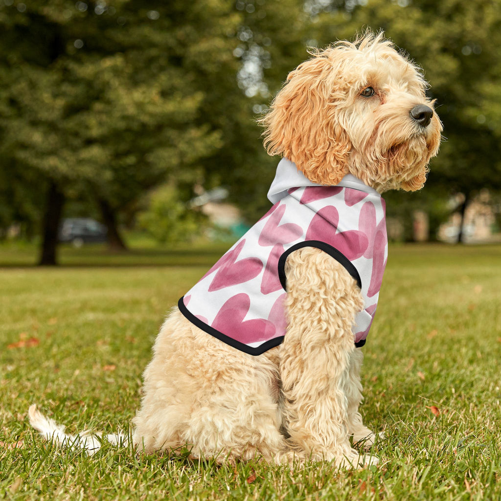 Sudadera con Capucha para Mascotas | Corazones Acuarela Rosa San Valentín