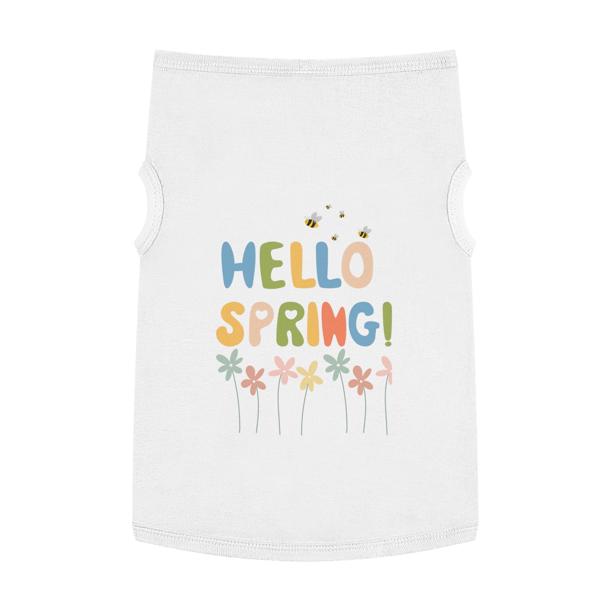 Camiseta Tank Top para Perros "Hello Spring" | Diseño Flores y Abejas Pastel