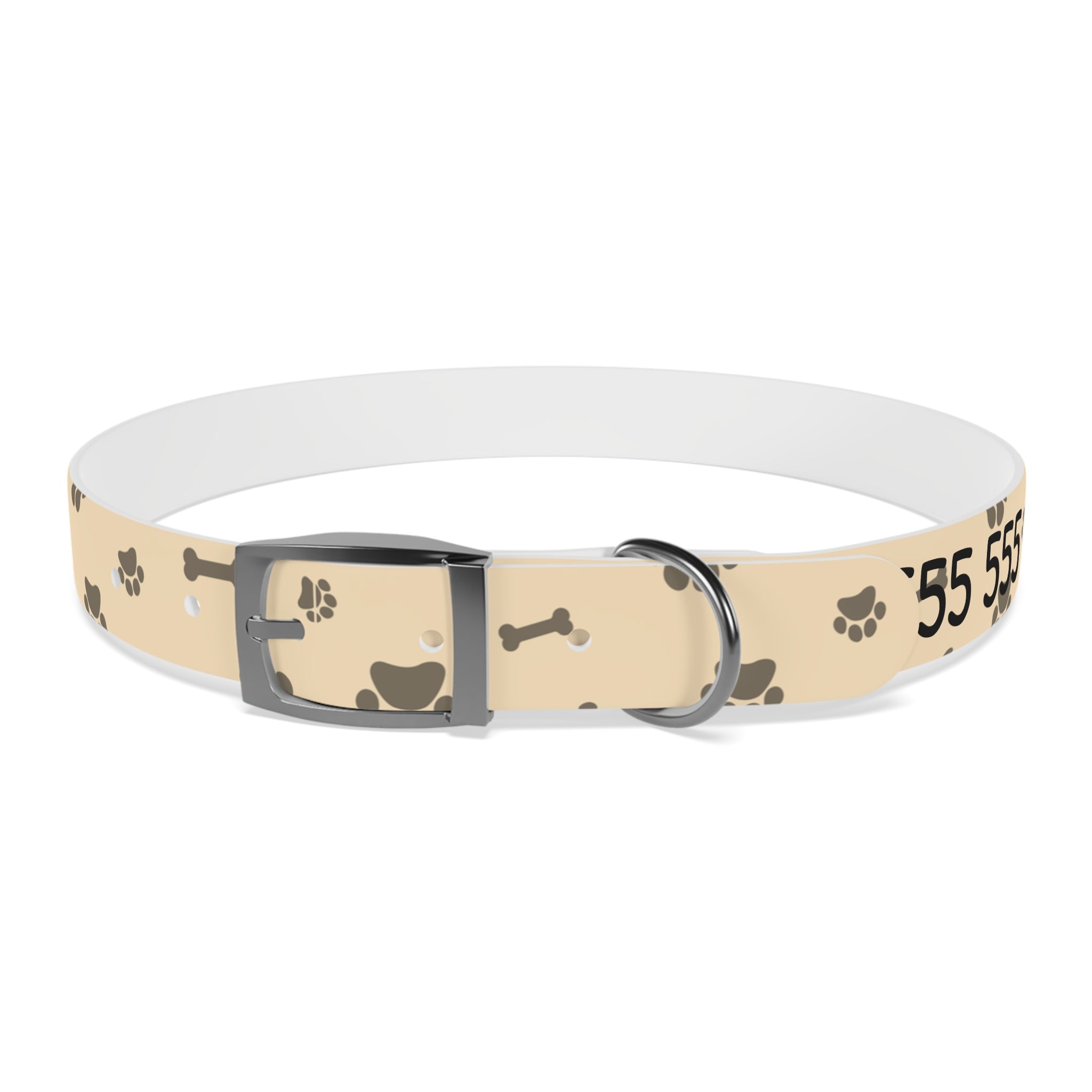 Collar Personalizado para Perros con Nombre y Teléfono | Diseño Huellas Beige