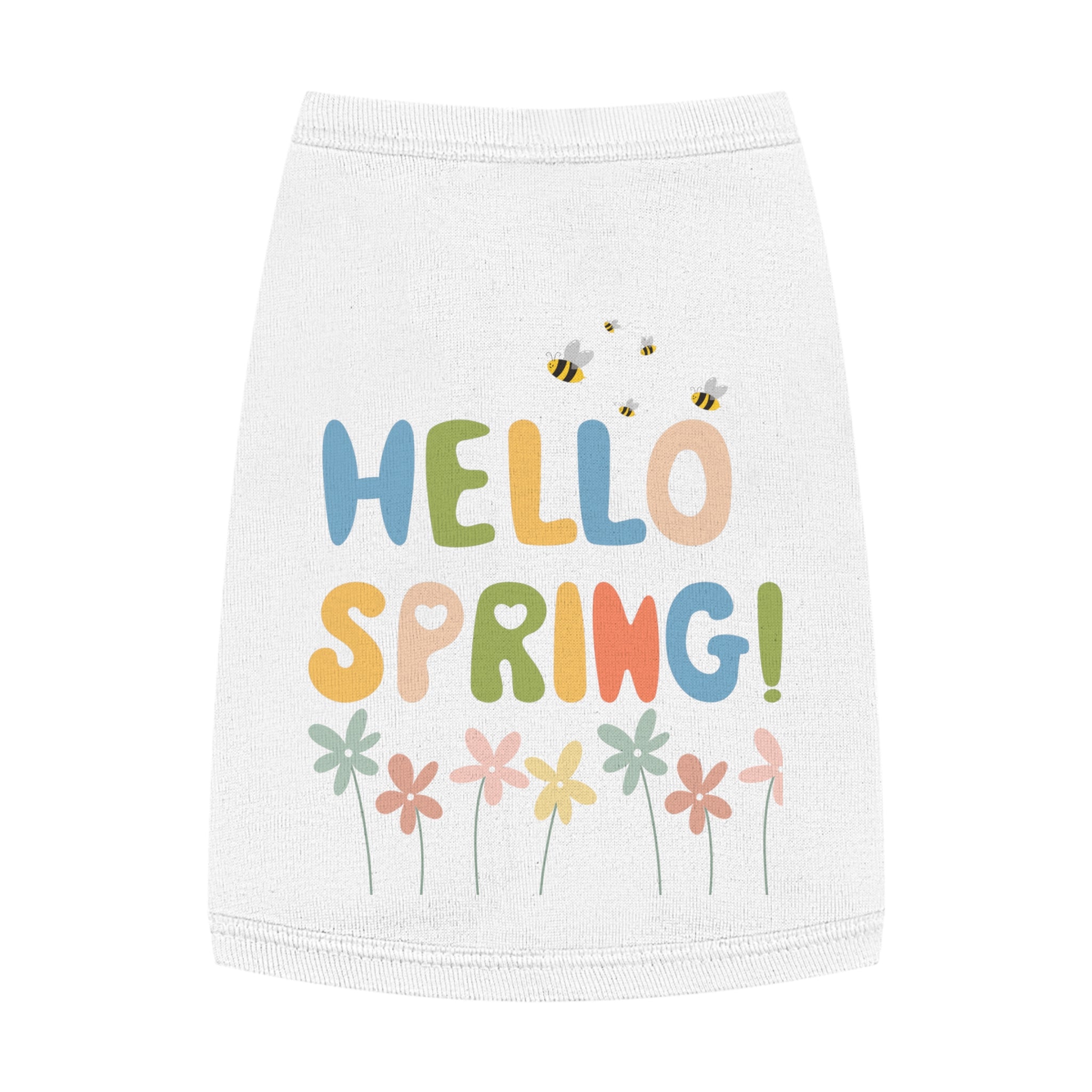 Camiseta Tank Top para Perros "Hello Spring" | Diseño Flores y Abejas Pastel