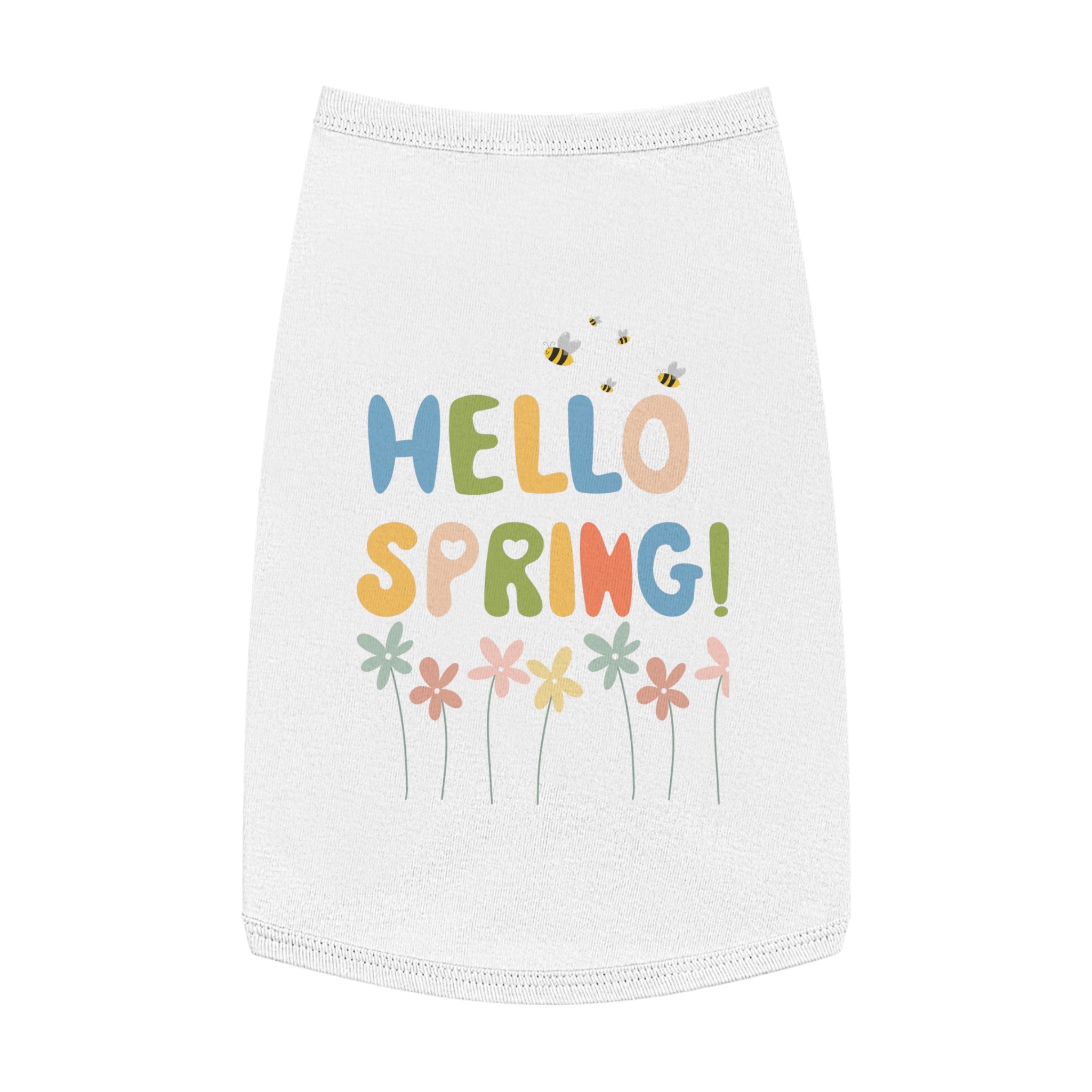 Camiseta Tank Top para Perros "Hello Spring" | Diseño Flores y Abejas Pastel