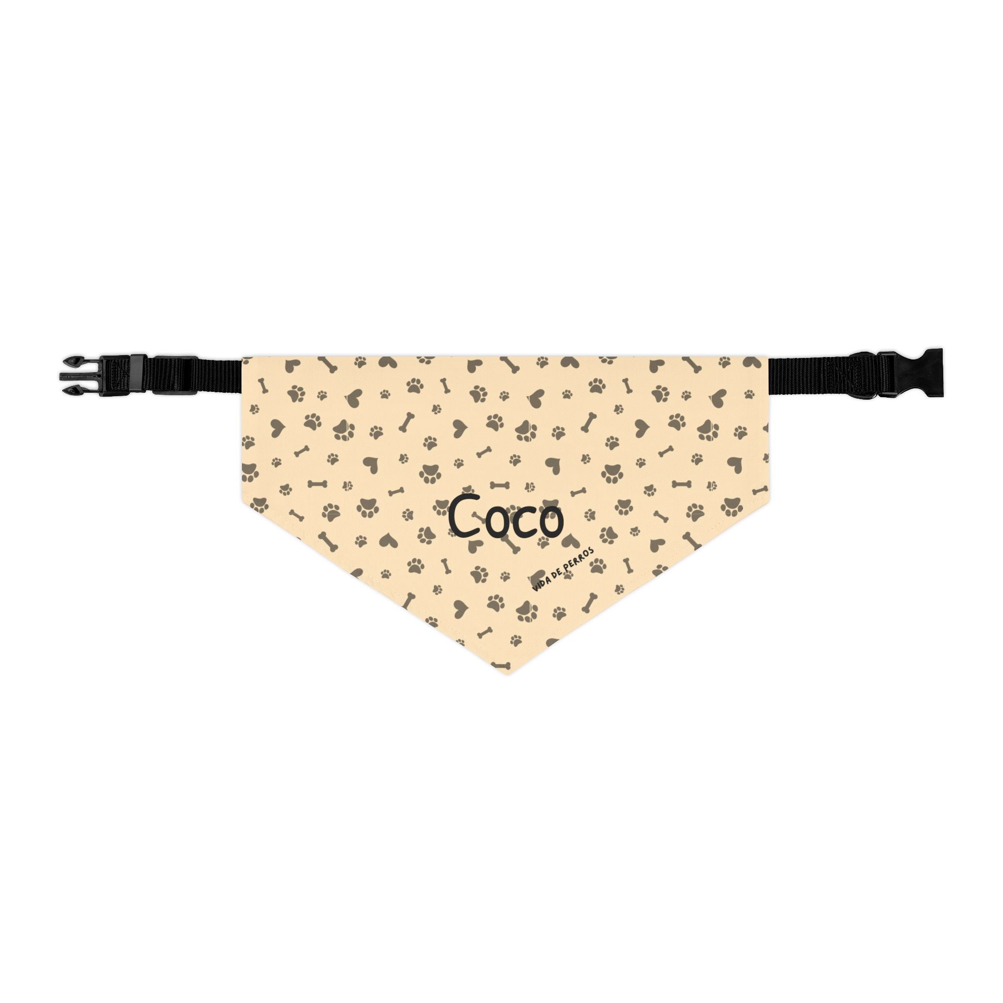 Bandana Collar Personalizada para Perros con Nombre | Diseño Huellas Huesos Crema