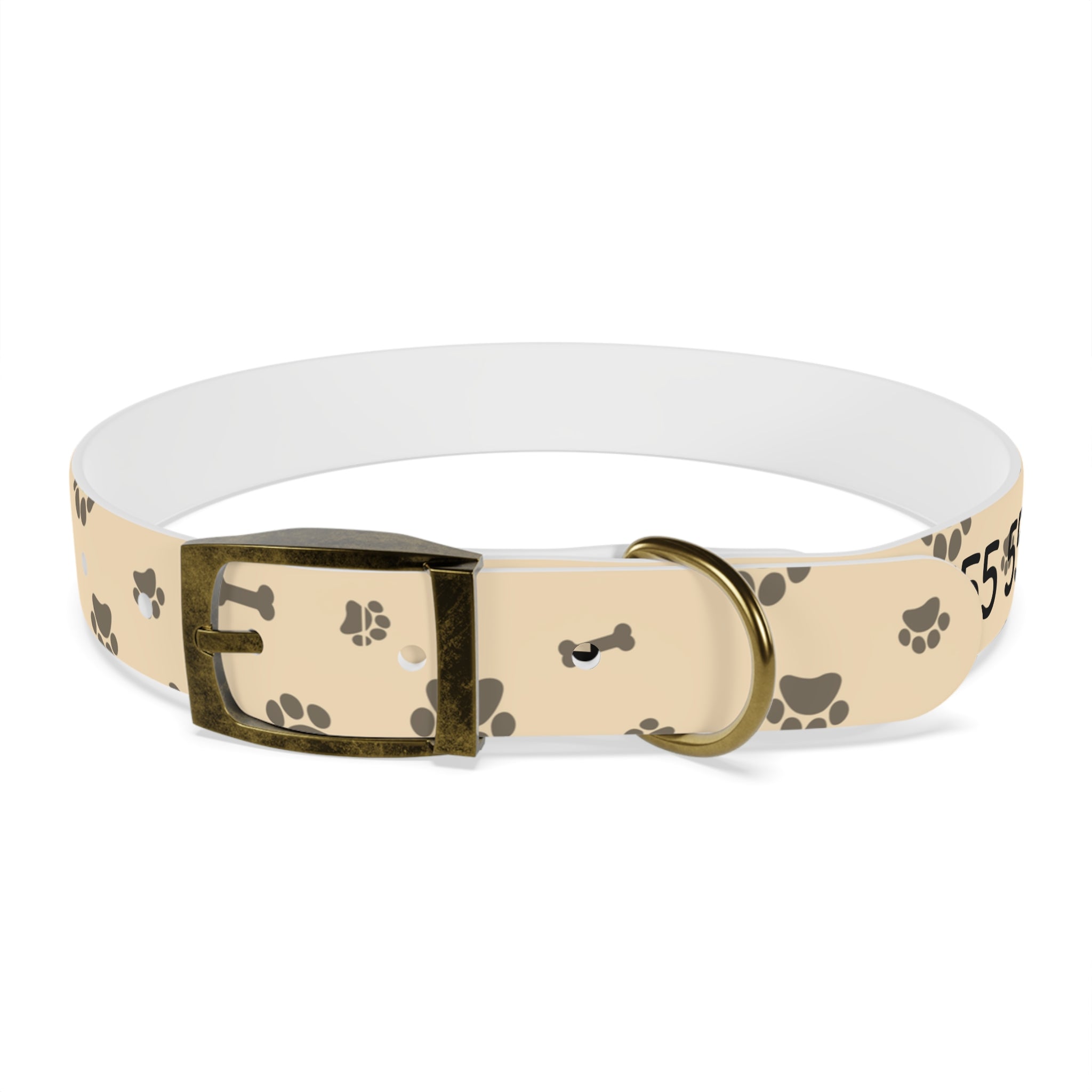 Collar Personalizado para Perros con Nombre y Teléfono | Diseño Huellas Beige