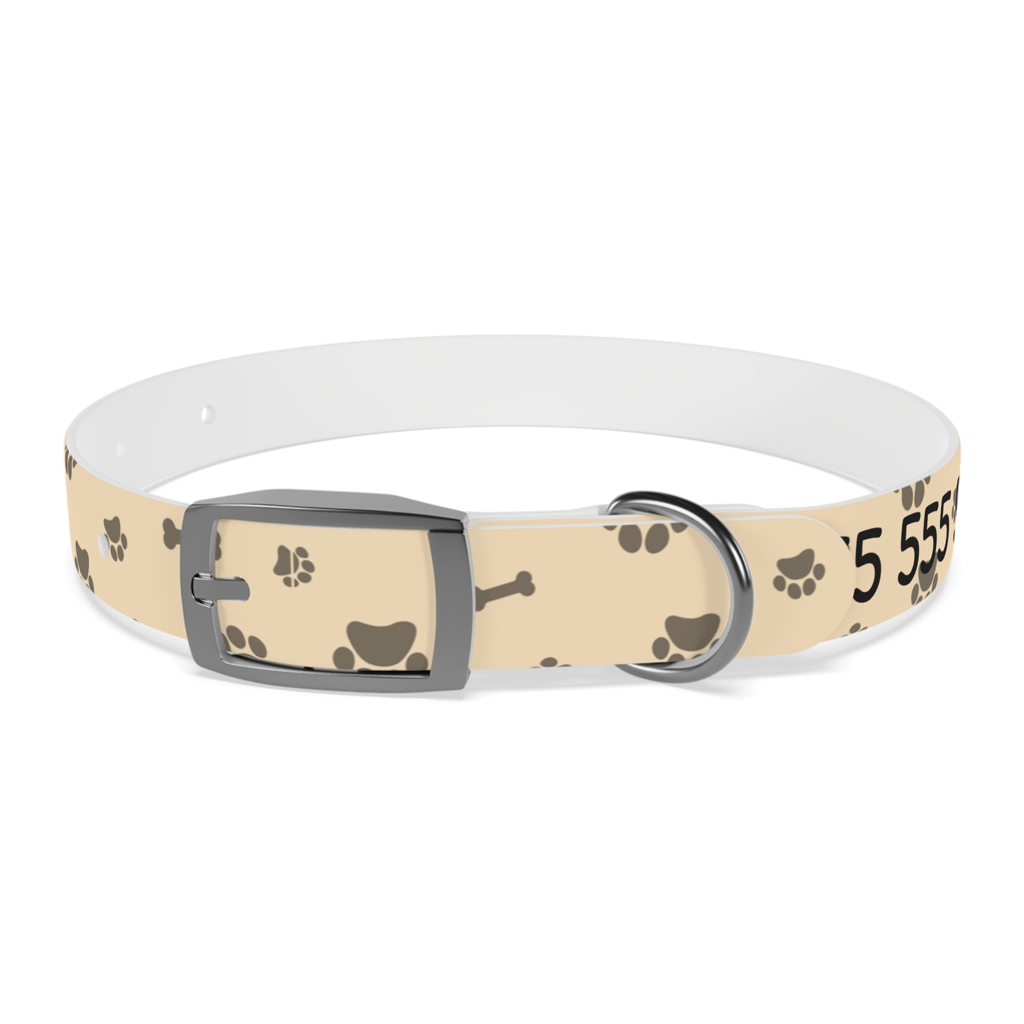 Collar Personalizado para Perros con Nombre y Teléfono | Diseño Huellas Beige