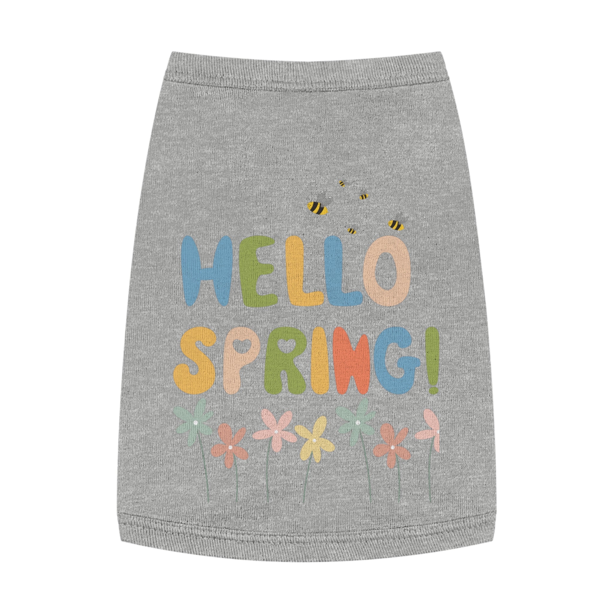 Camiseta Tank Top para Perros "Hello Spring" | Diseño Flores y Abejas Pastel
