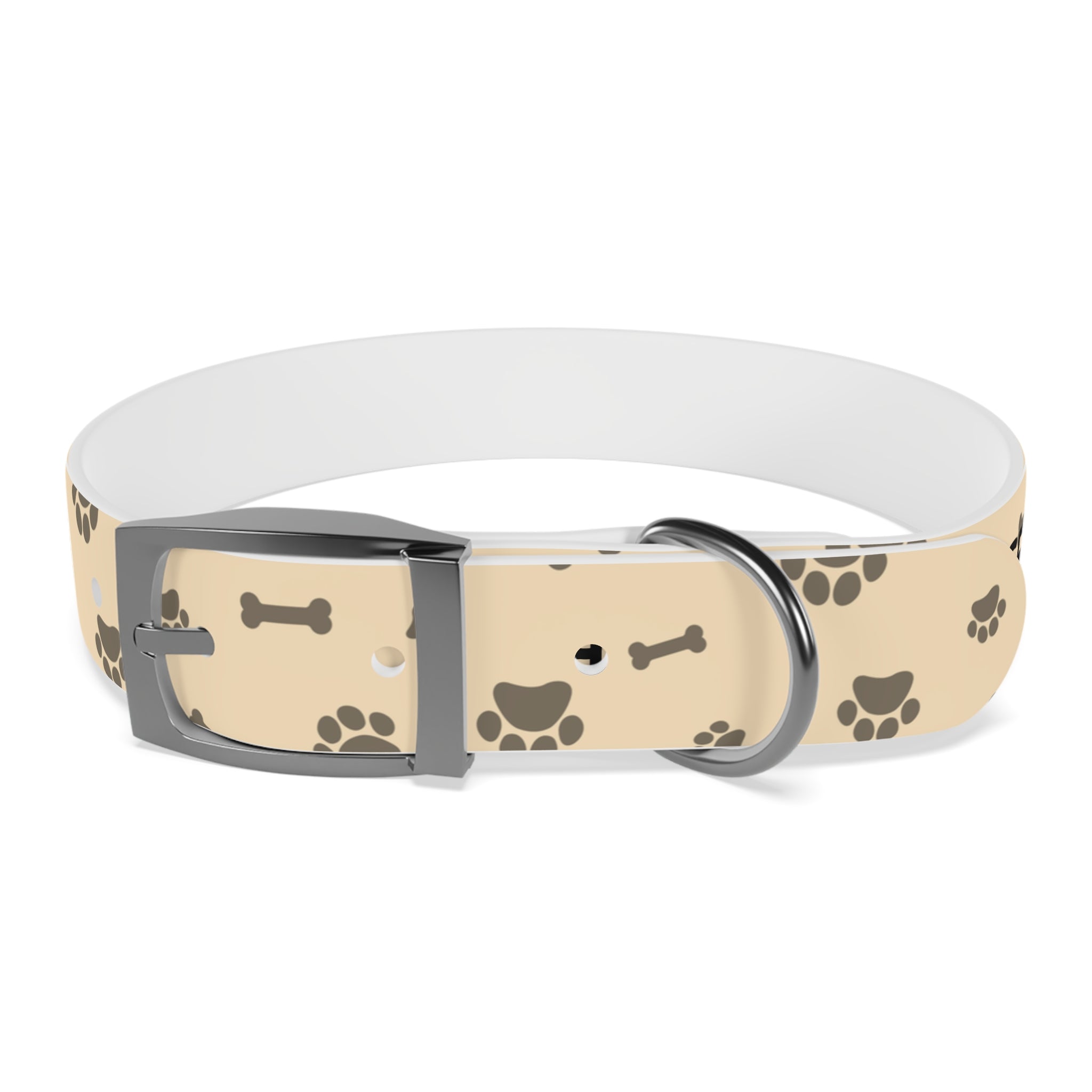 Collar Personalizado para Perros con Nombre y Teléfono | Diseño Huellas Beige