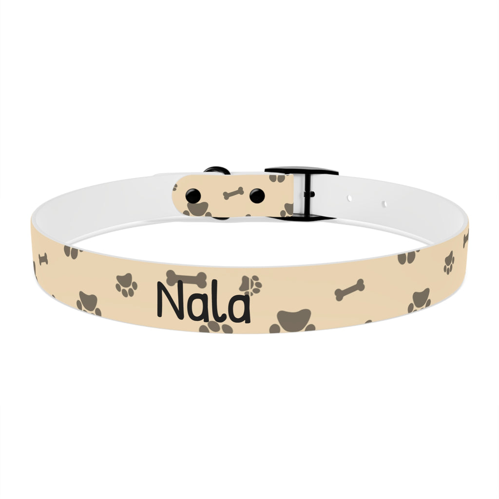 Collar Personalizado para Perros con Nombre y Teléfono | Diseño Huellas Beige
