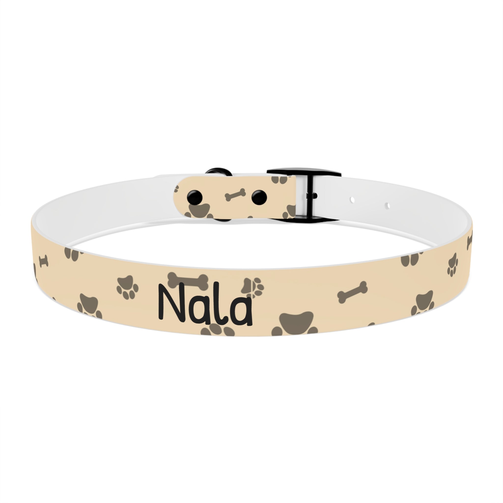 Collar Personalizado para Perros con Nombre y Teléfono | Diseño Huellas Beige