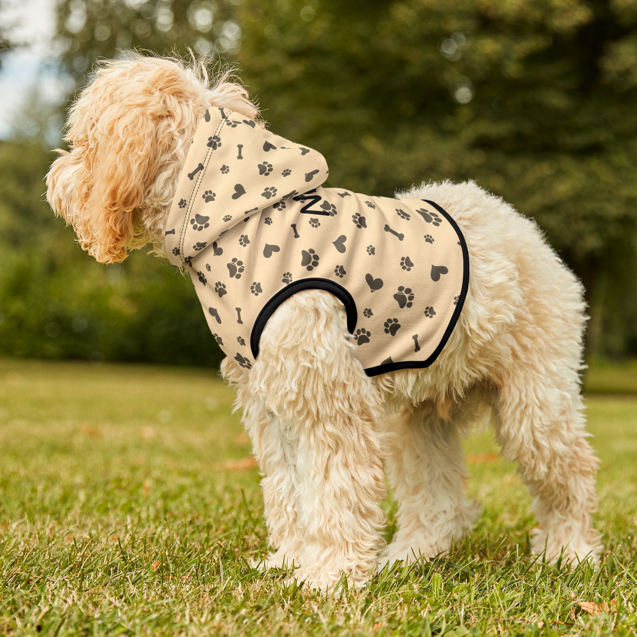 Sudadera Personalizada para Perros con Nombre | Diseño Huellas y Huesos Beige