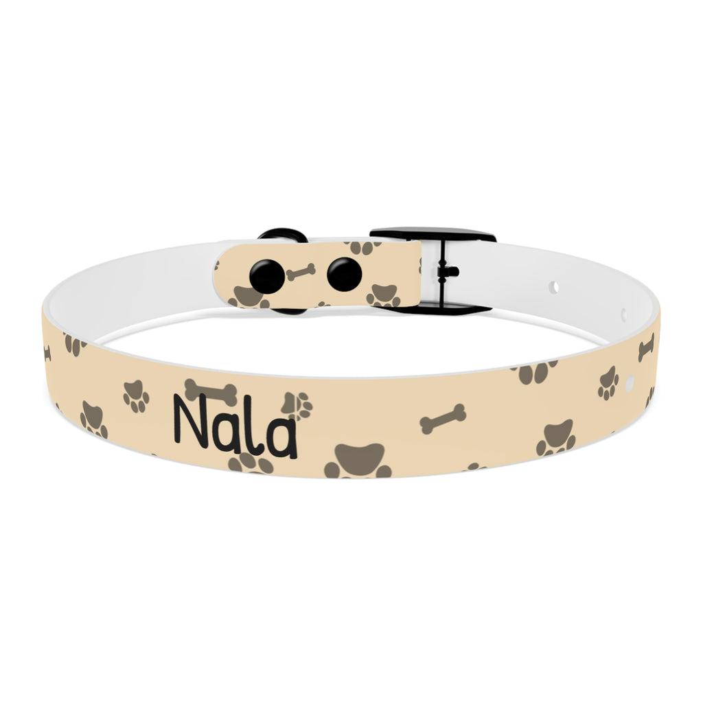 Collar Personalizado para Perros con Nombre y Teléfono | Diseño Huellas Beige