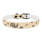 Collar Personalizado para Perros con Nombre y Teléfono | Diseño Huellas Beige