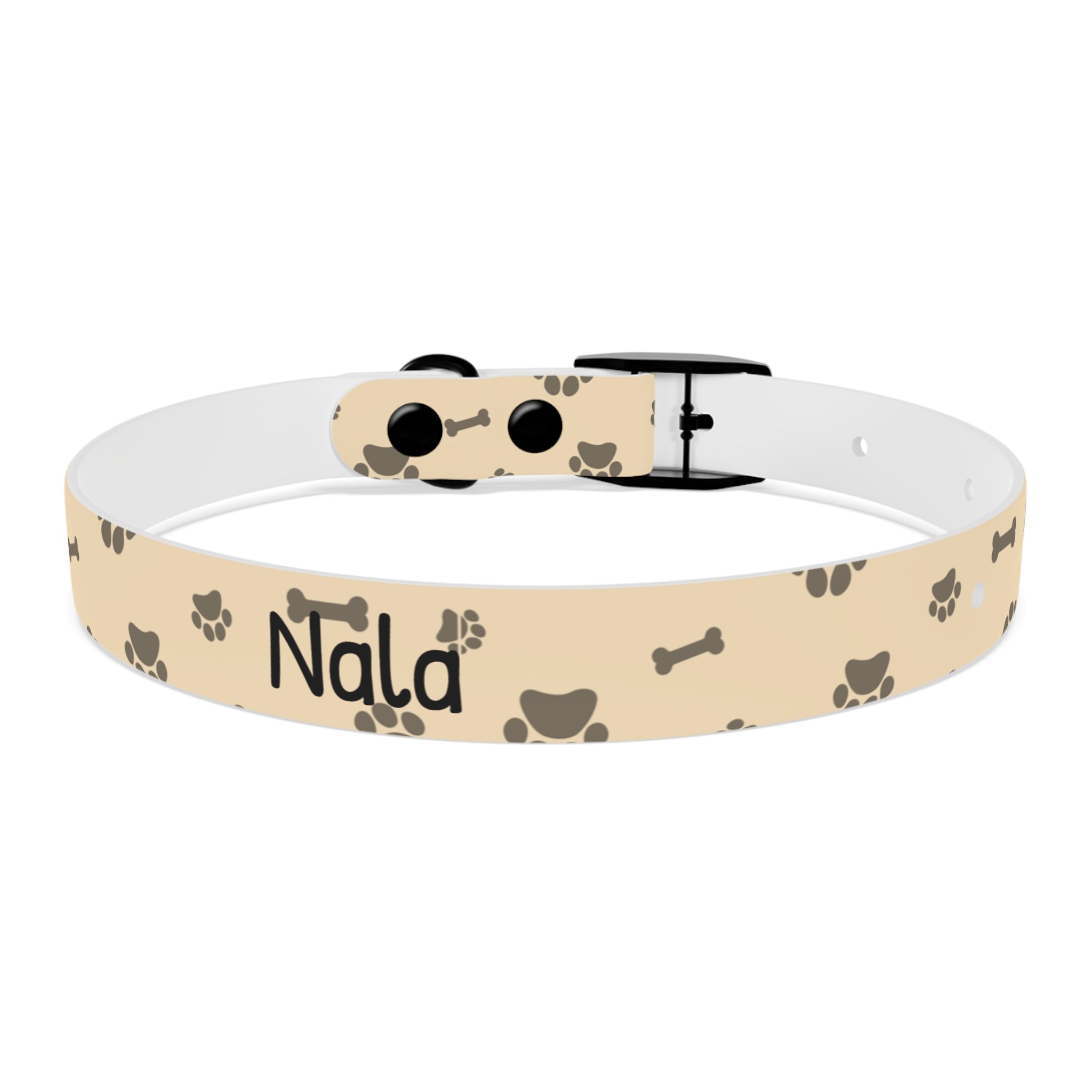 Collar Personalizado para Perros con Nombre y Teléfono | Diseño Huellas Beige