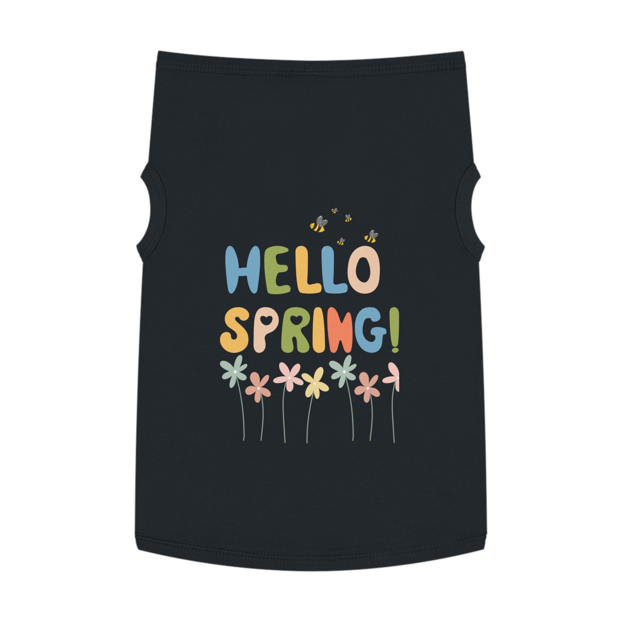 Camiseta Tank Top para Perros "Hello Spring" | Diseño Flores y Abejas Pastel