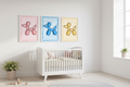 Pack 3 láminas decorativas perritos globo enmarcadas en habitación infantil