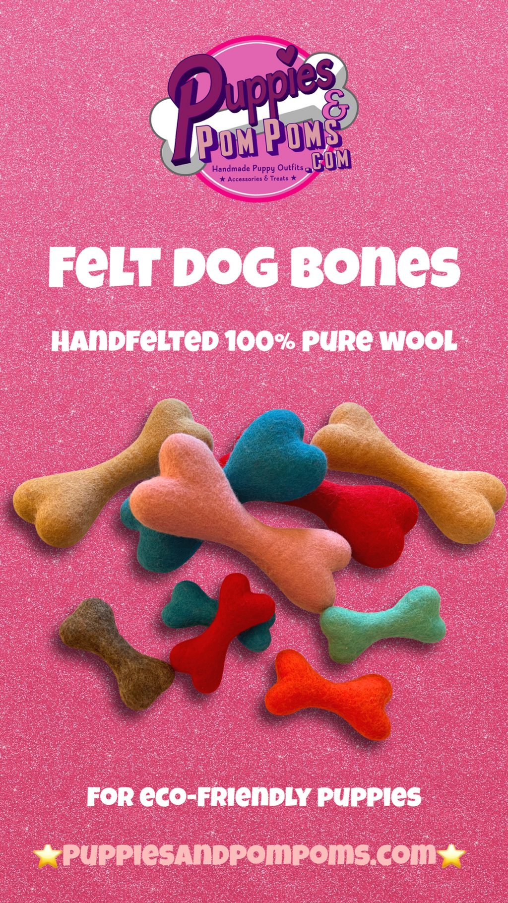 Juguete Hueso de Fieltro para Perros 20cm | Lana Natural Artesanal Ecológico