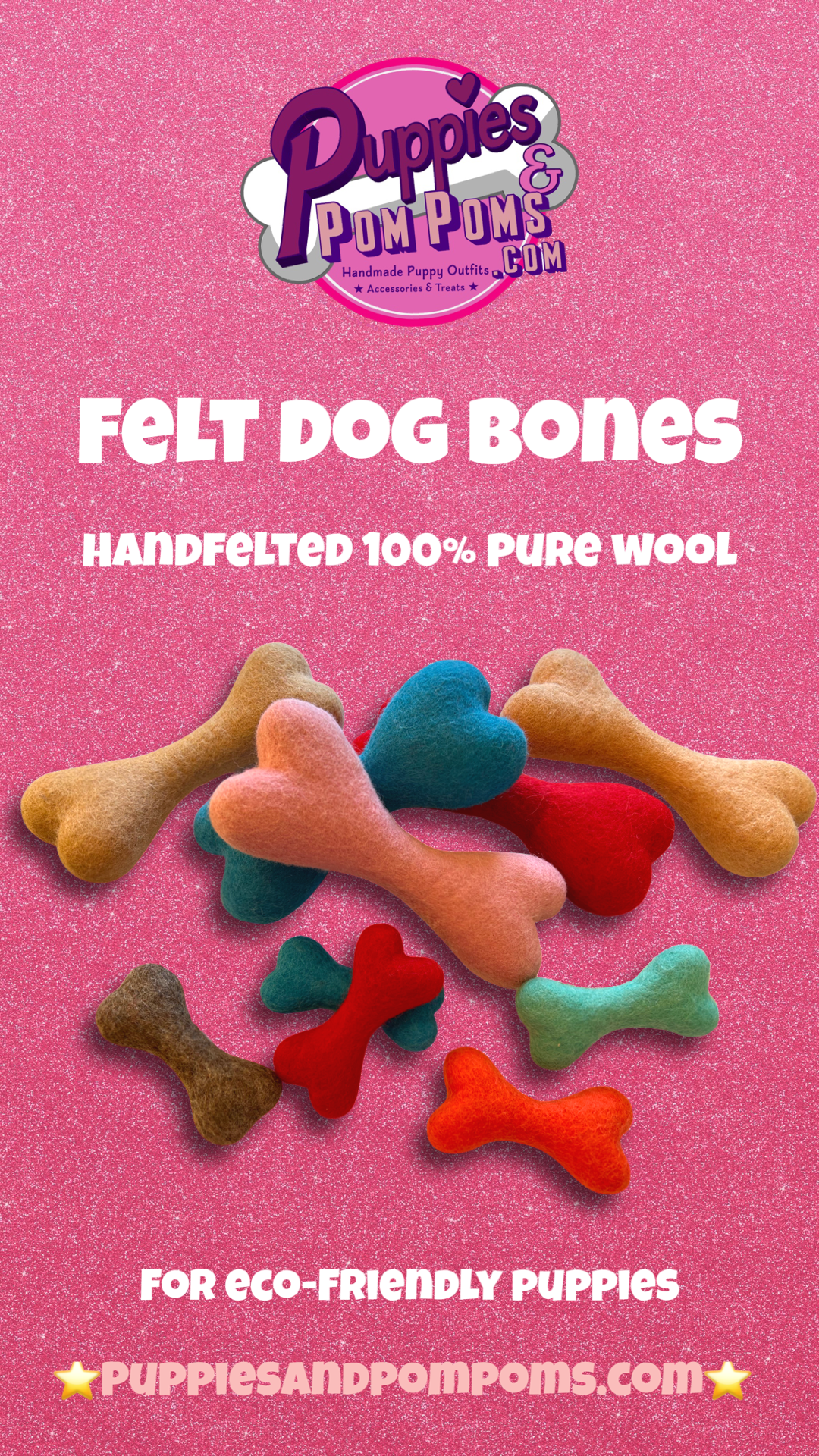 Juguete Hueso de Fieltro para Perros 20cm | Lana Natural Artesanal Ecológico